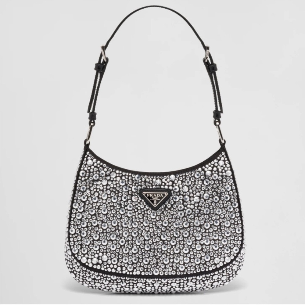Prada Black and Silver Embellished Shoulder Bag
